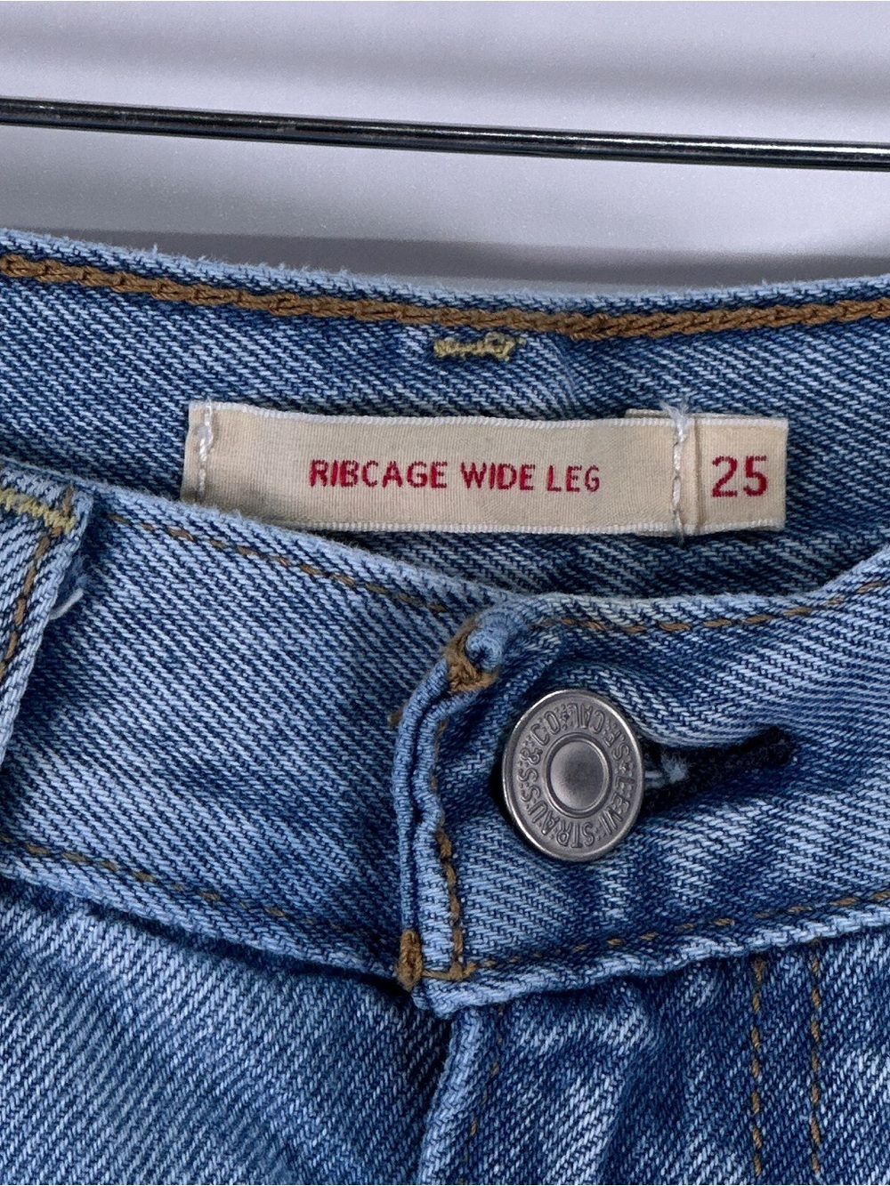 Levi's Premium Ribcage Wide Leg Jeans Raw Hem 100% Cotton Blue Size 25 - Picture 7 of 15